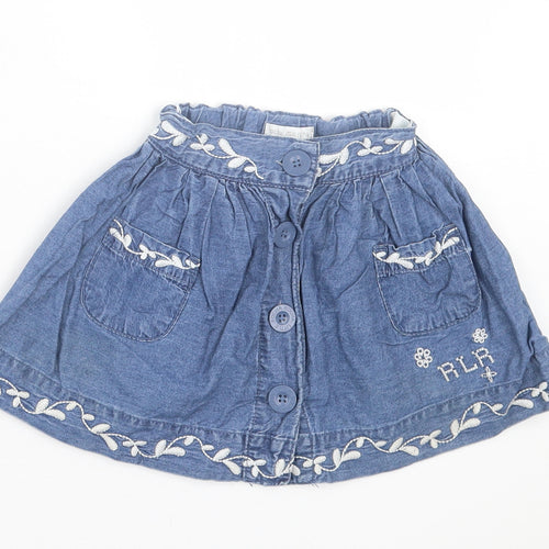 Debenhams Girls Blue Floral Cotton A-Line Skirt Size 12-18 Months  Button