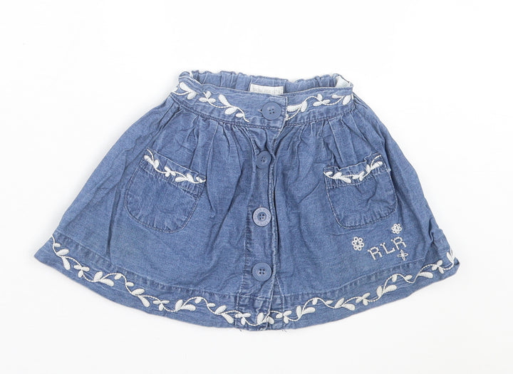 Debenhams Girls Blue Floral Cotton A-Line Skirt Size 12-18 Months  Button