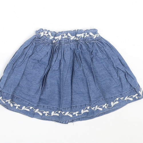 Debenhams Girls Blue Floral Cotton A-Line Skirt Size 12-18 Months  Button