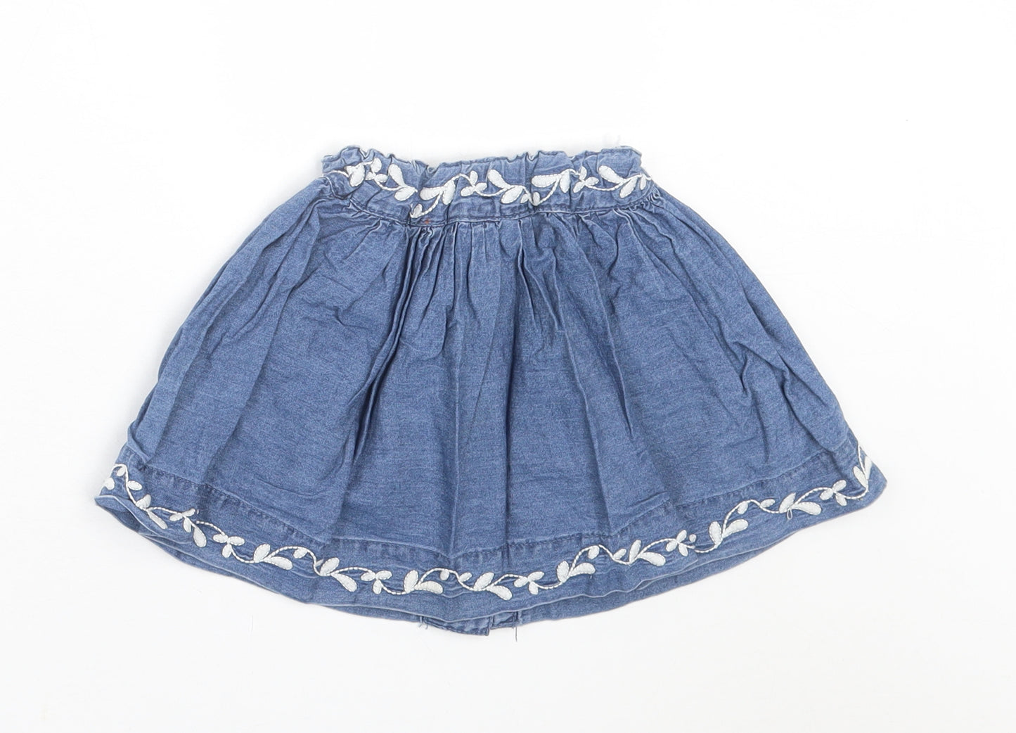 Debenhams Girls Blue Floral Cotton A-Line Skirt Size 12-18 Months  Button