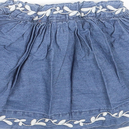 Debenhams Girls Blue Floral Cotton A-Line Skirt Size 12-18 Months  Button