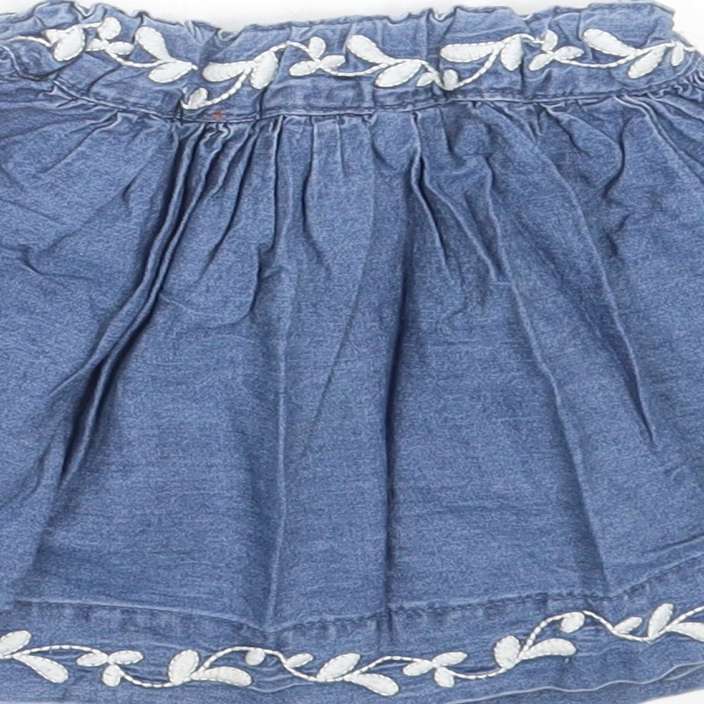 Debenhams Girls Blue Floral Cotton A-Line Skirt Size 12-18 Months  Button