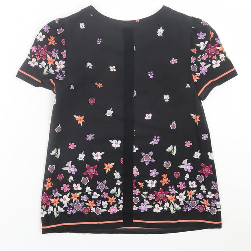 Oasis Womens Black Floral Polyester Basic T-Shirt Size 8 Crew Neck