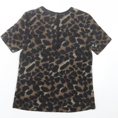Warehouse Womens Brown Animal Print Acrylic Basic T-Shirt Size 8 Crew Neck