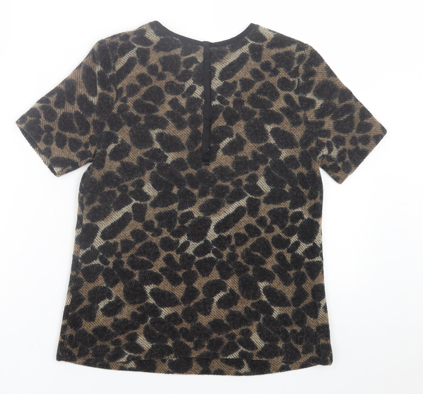 Warehouse Womens Brown Animal Print Acrylic Basic T-Shirt Size 8 Crew Neck
