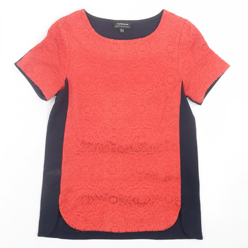 Warehouse Womens Blue Geometric Viscose Basic T-Shirt Size 8 Crew Neck