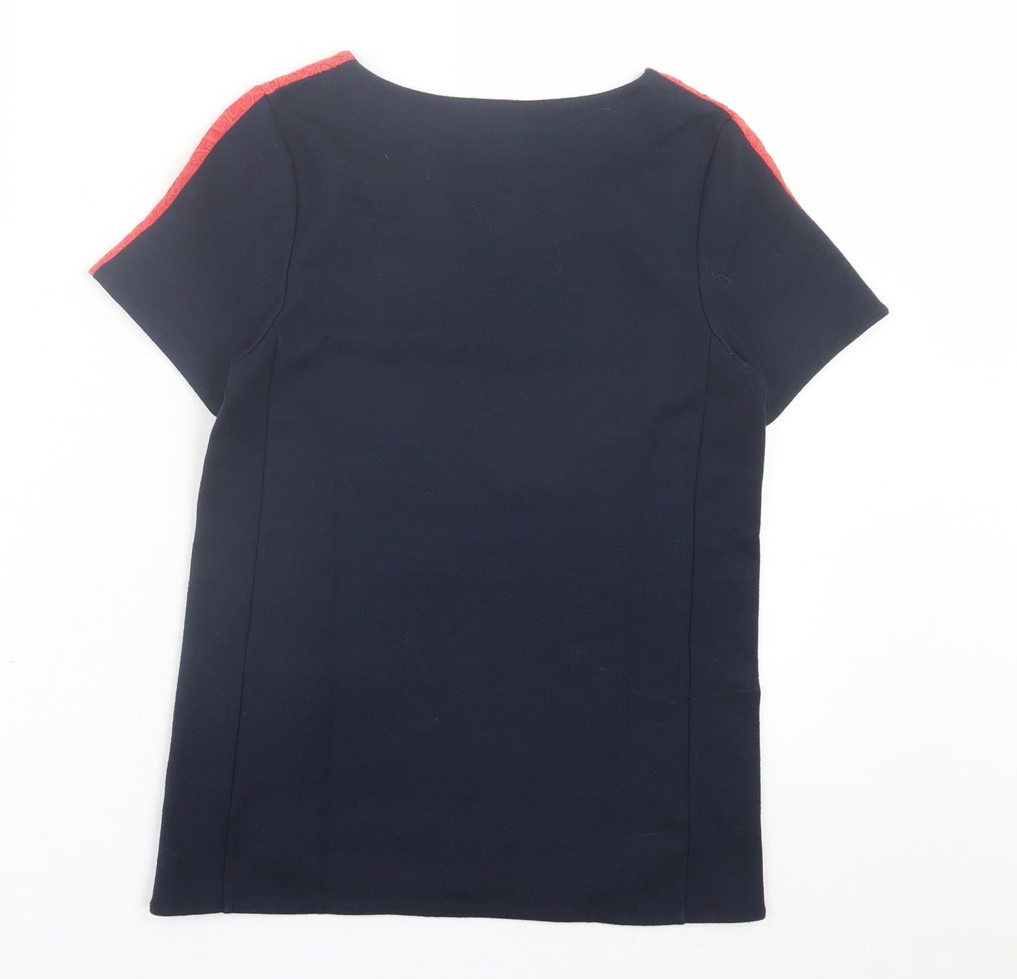 Warehouse Womens Blue Geometric Viscose Basic T-Shirt Size 8 Crew Neck
