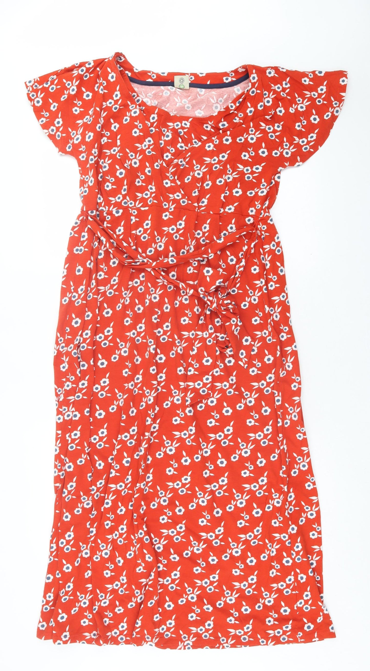 Frugi Womens Red Floral Cotton A-Line  Size 14  V-Neck Pullover