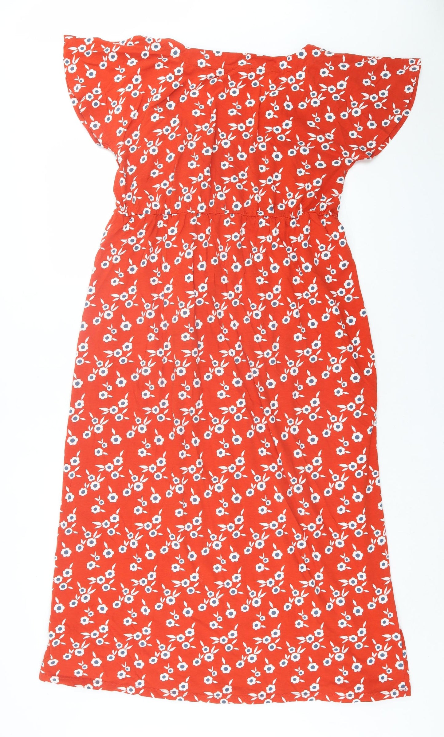 Frugi Womens Red Floral Cotton A-Line  Size 14  V-Neck Pullover