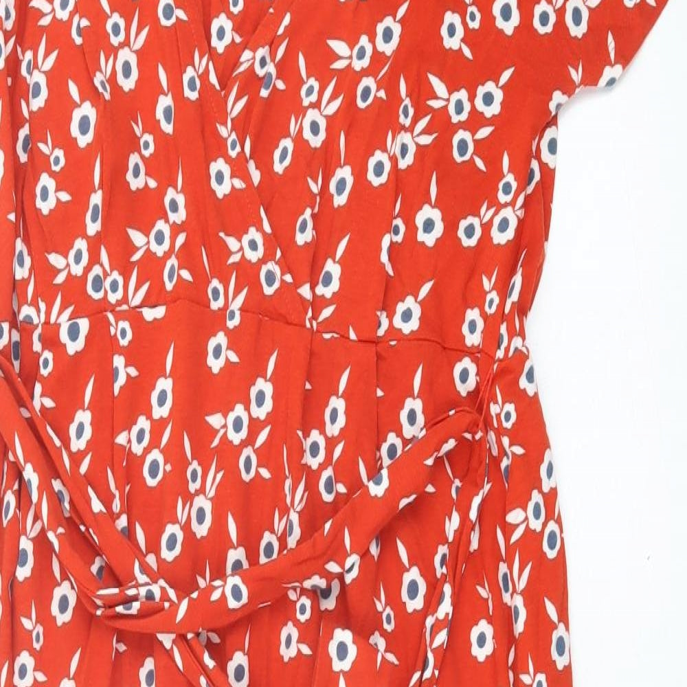 Frugi Womens Red Floral Cotton A-Line  Size 14  V-Neck Pullover