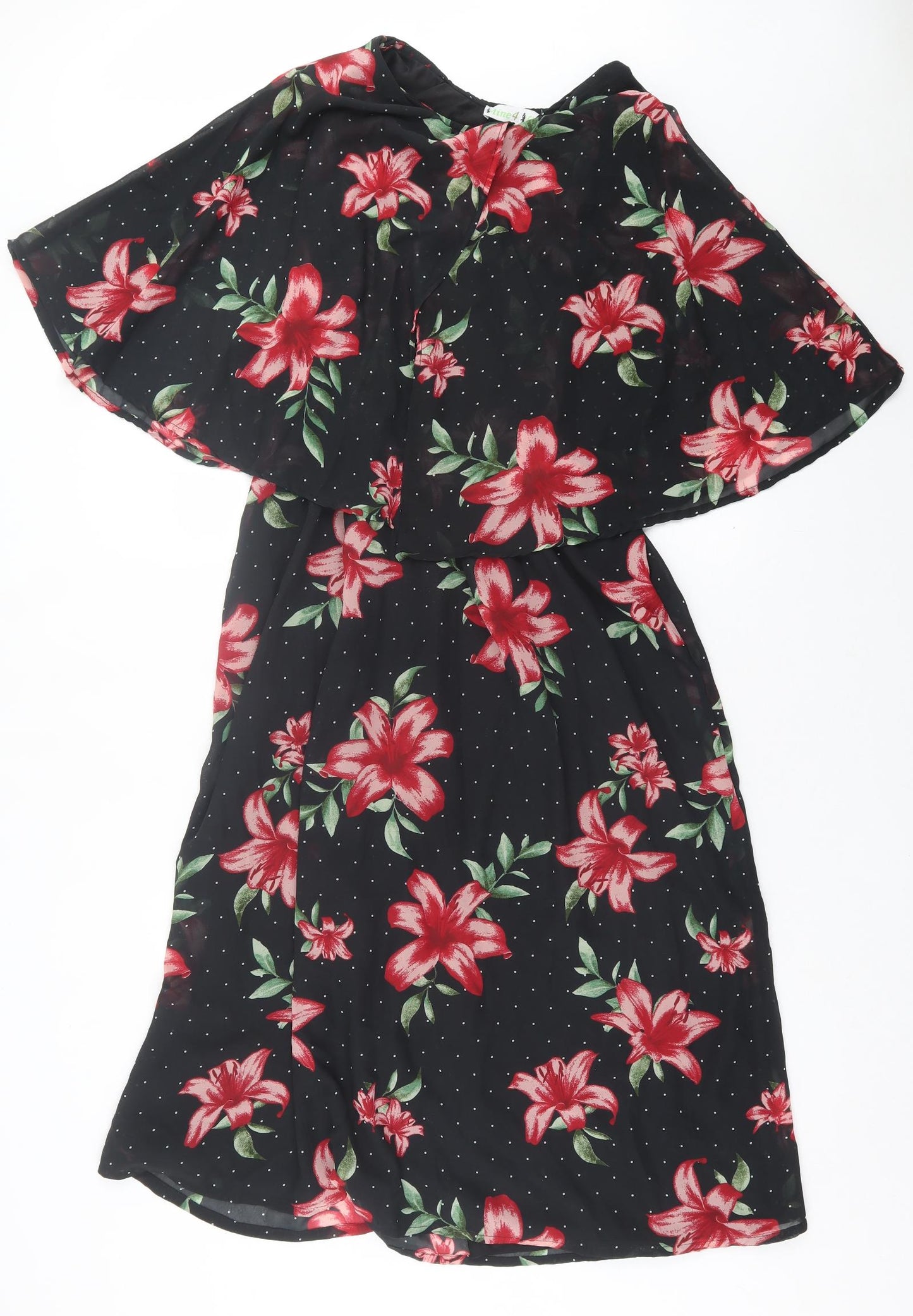 MINE 4 NINE Womens Black Floral Polyester A-Line  Size 2XL  Crew Neck Pullover