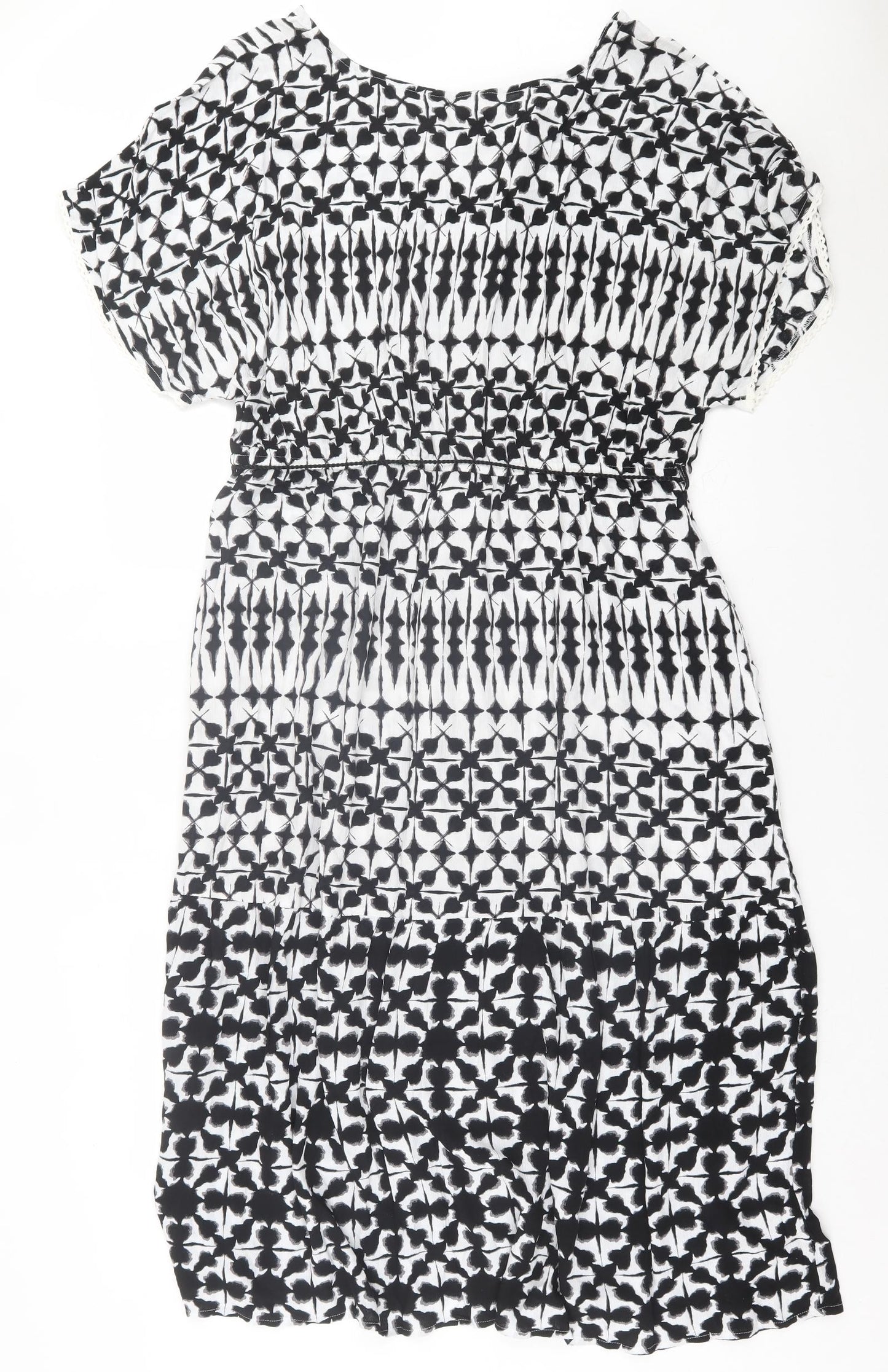Principles Womens White Geometric Viscose A-Line  Size 18  V-Neck Button