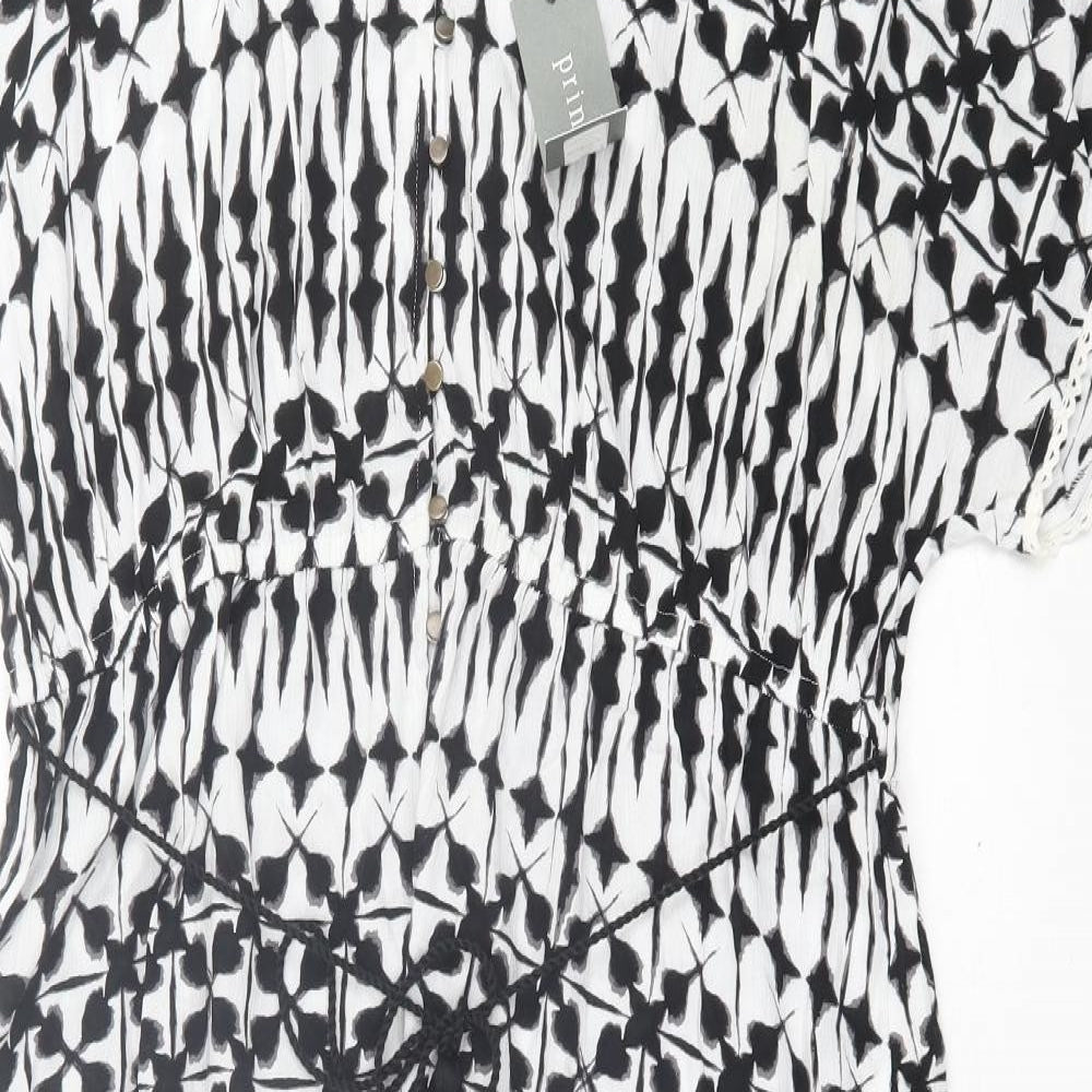 Principles Womens White Geometric Viscose A-Line  Size 18  V-Neck Button