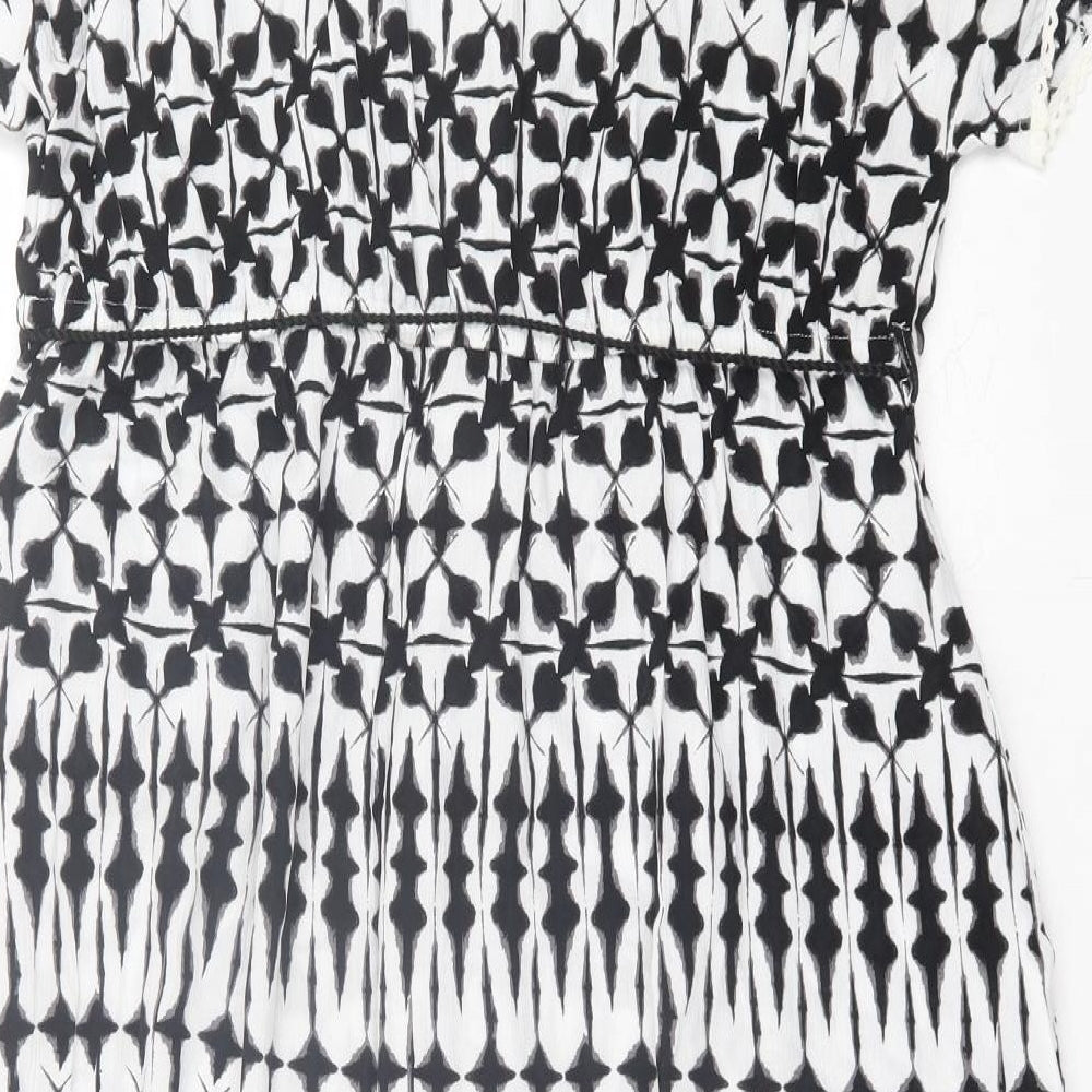 Principles Womens White Geometric Viscose A-Line  Size 18  V-Neck Button