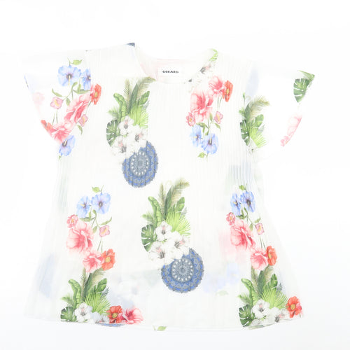 Gerard Womens White Floral Polyester Basic T-Shirt Size S Crew Neck