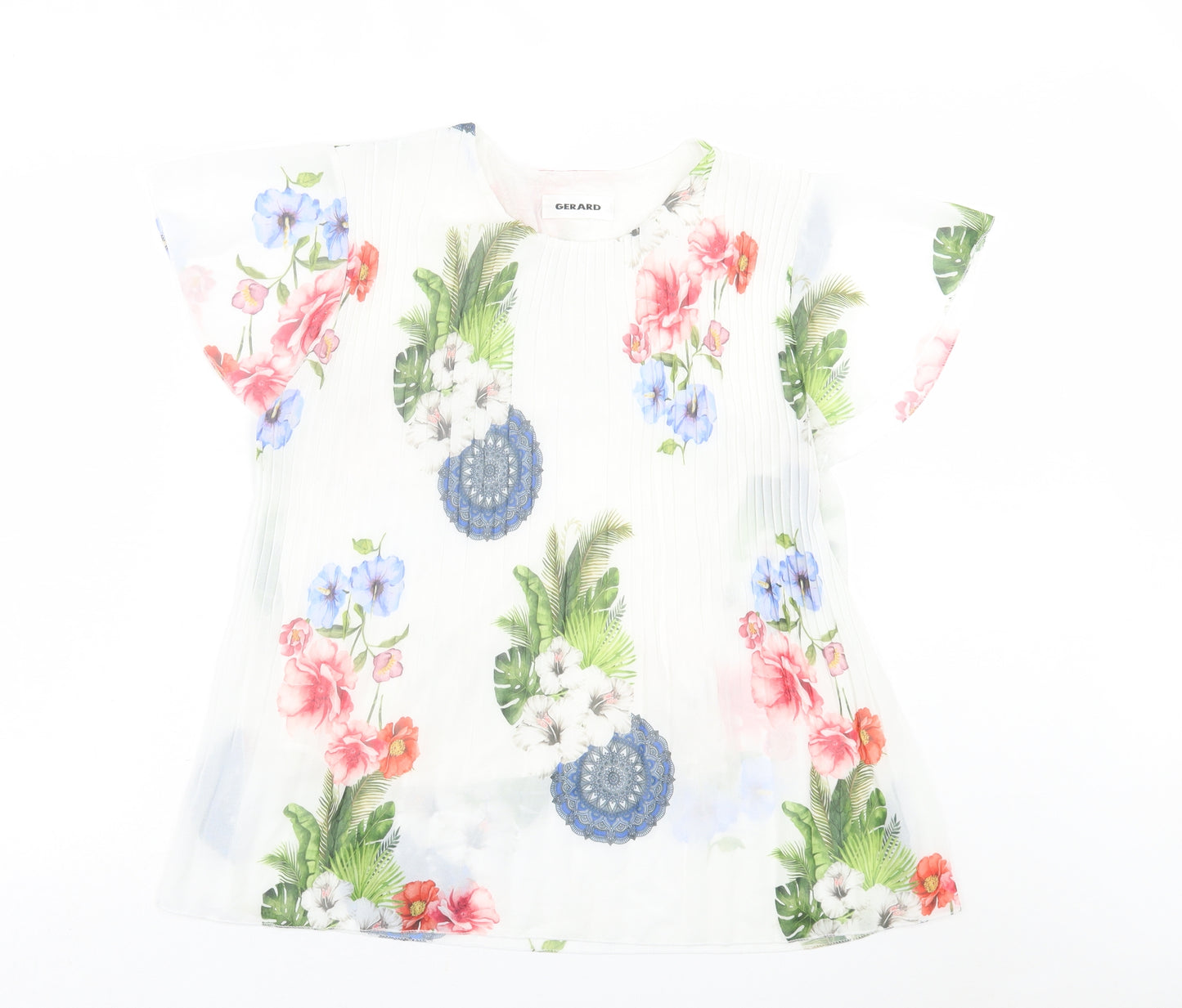 Gerard Womens White Floral Polyester Basic T-Shirt Size S Crew Neck