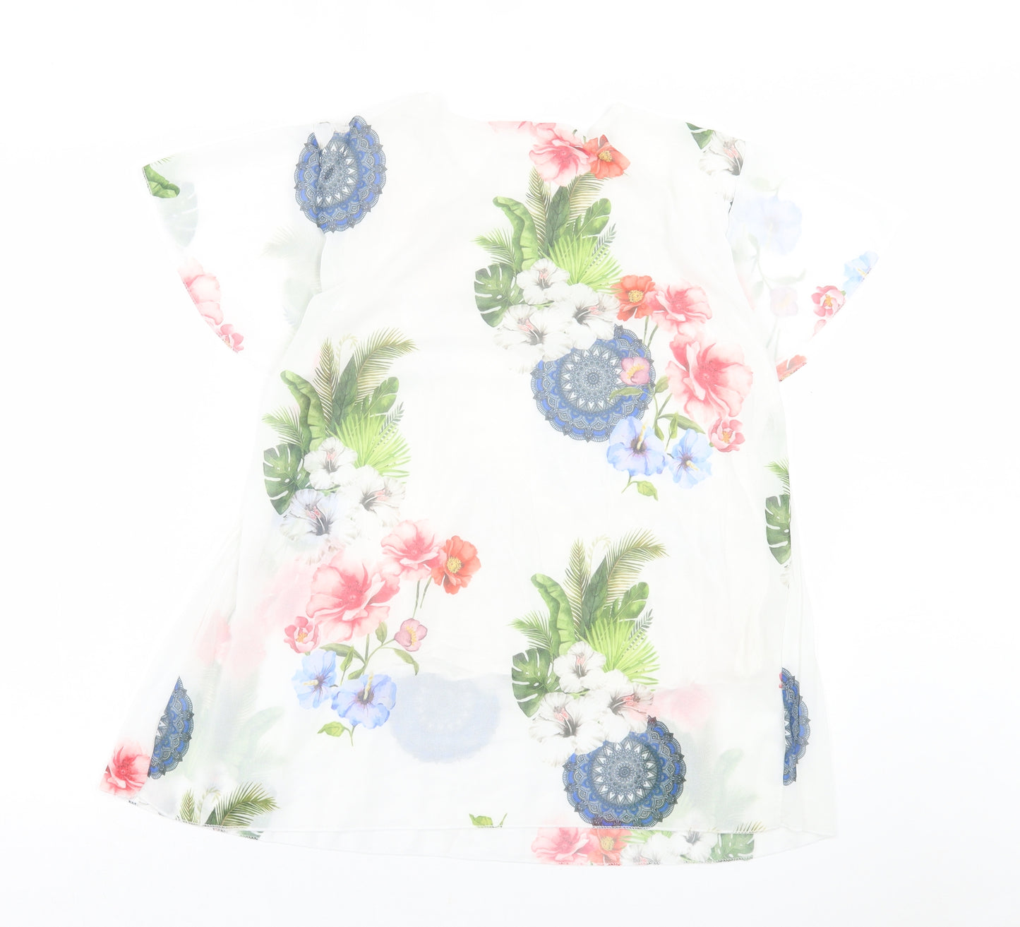 Gerard Womens White Floral Polyester Basic T-Shirt Size S Crew Neck
