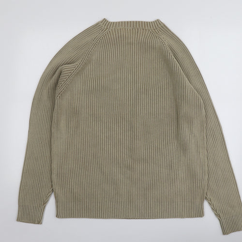 Maine Mens Beige Round Neck  Cotton Pullover Jumper Size L