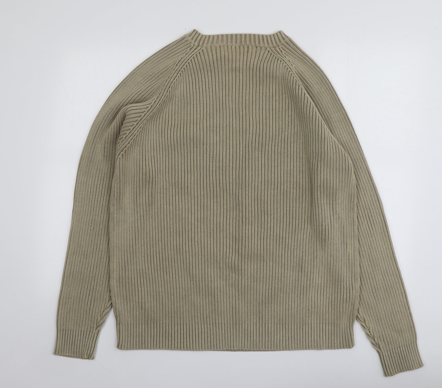 Maine Mens Beige Round Neck  Cotton Pullover Jumper Size L