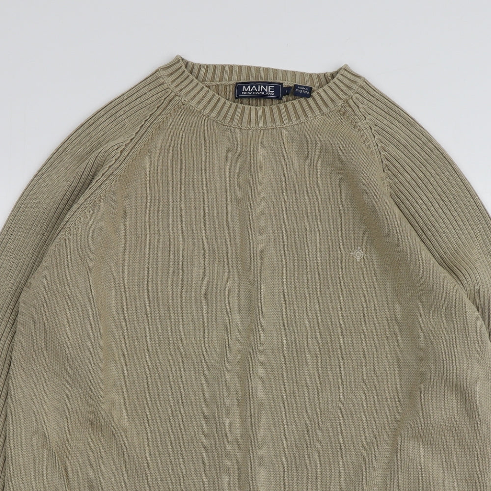 Maine Mens Beige Round Neck  Cotton Pullover Jumper Size L