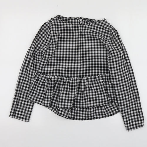 SheIn Womens Black Check Cotton Basic Blouse Size XS Round Neck