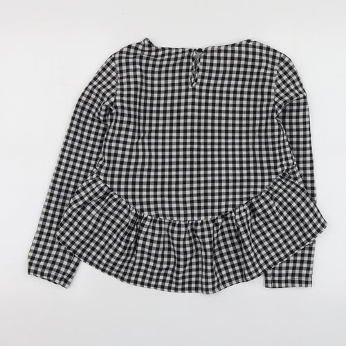 SheIn Womens Black Check Cotton Basic Blouse Size XS Round Neck