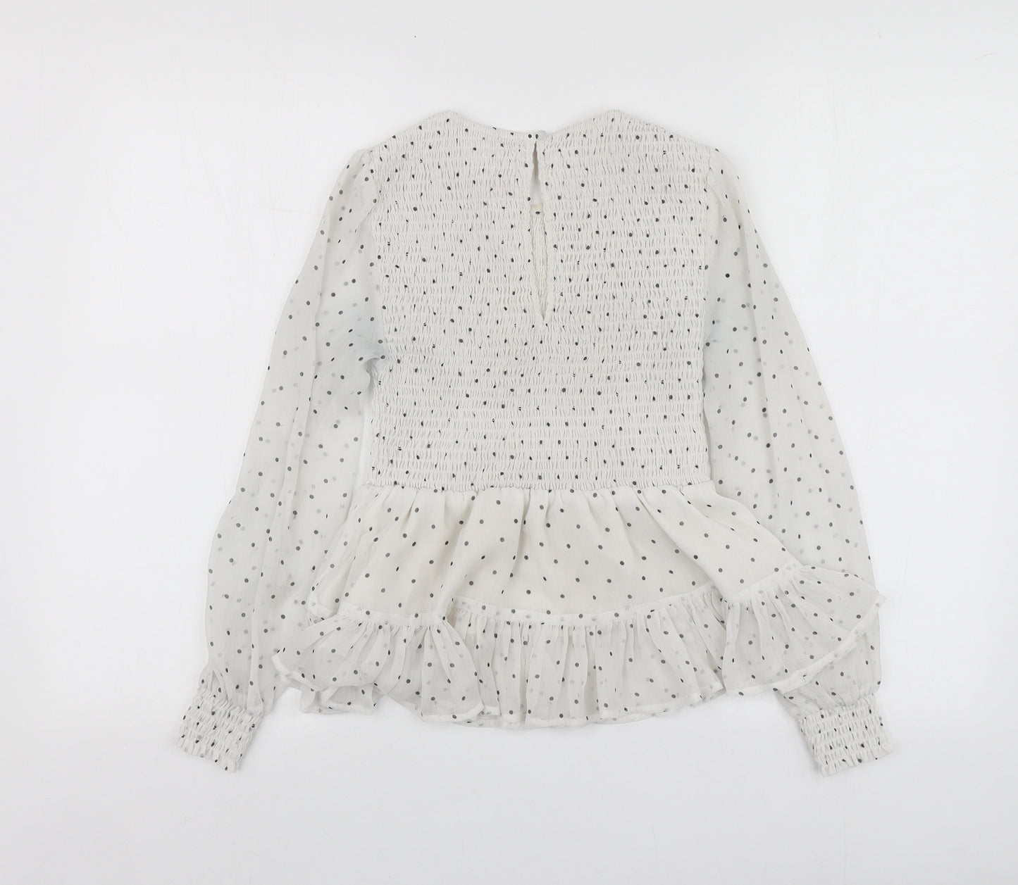 Petites Womens White Polka Dot Polyester Basic Blouse Size 6 Round Neck