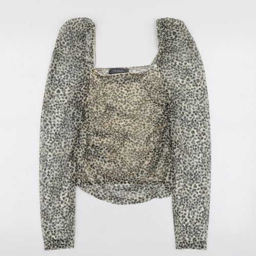 Primark Womens Beige Animal Print Polyester Basic Blouse Size 2XS Square Neck