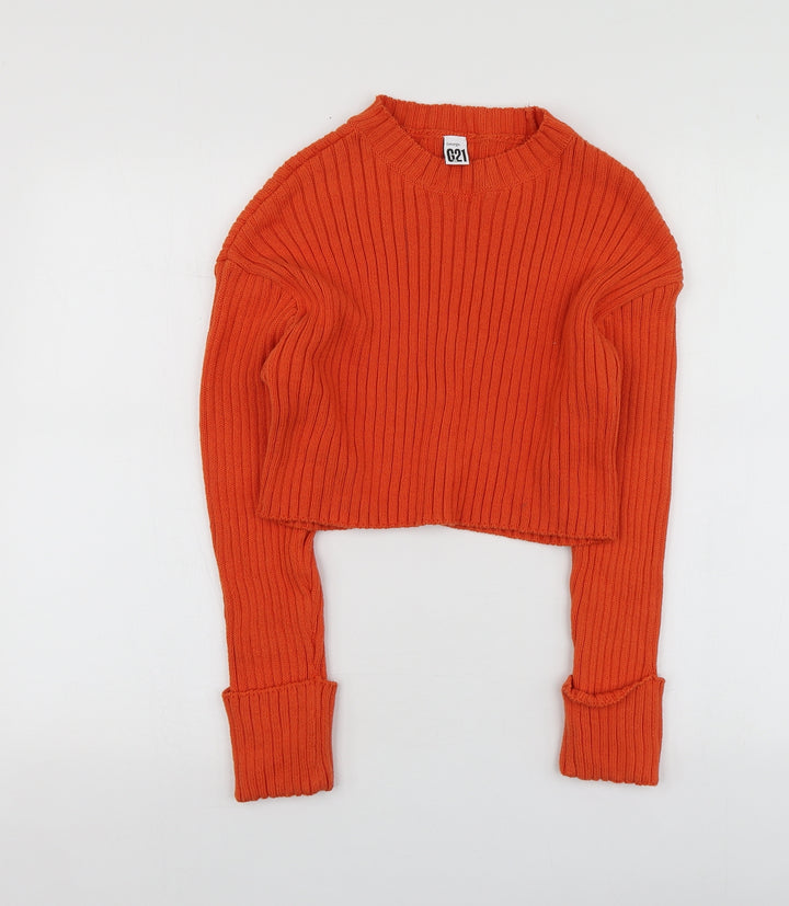 George Womens Orange Round Neck Cotton Pullover Jumper Size XS
