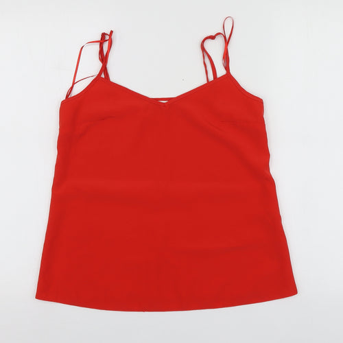 Miss Selfridge Womens Red  Polyester Basic T-Shirt Size 6 V-Neck