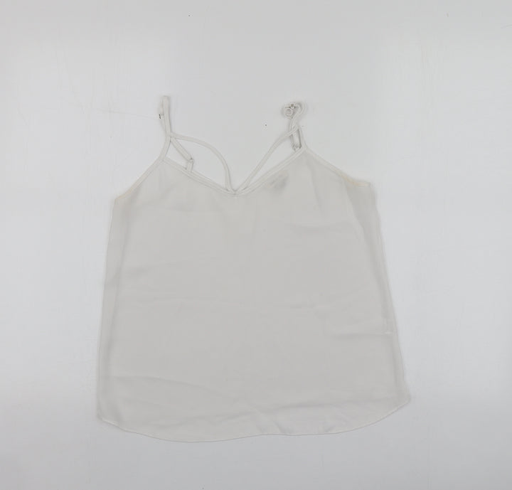 River Island Womens White  Polyester Basic T-Shirt Size 6 V-Neck