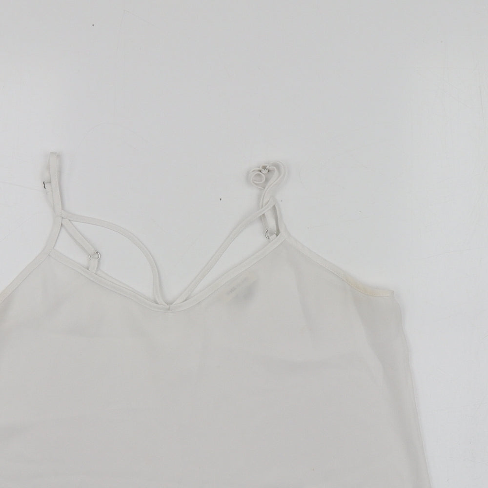 River Island Womens White  Polyester Basic T-Shirt Size 6 V-Neck