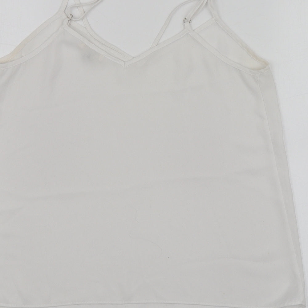 River Island Womens White  Polyester Basic T-Shirt Size 6 V-Neck