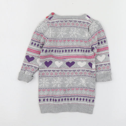 BHS Girls Grey Geometric Cotton Pullover Jumper Size 6-9 Months