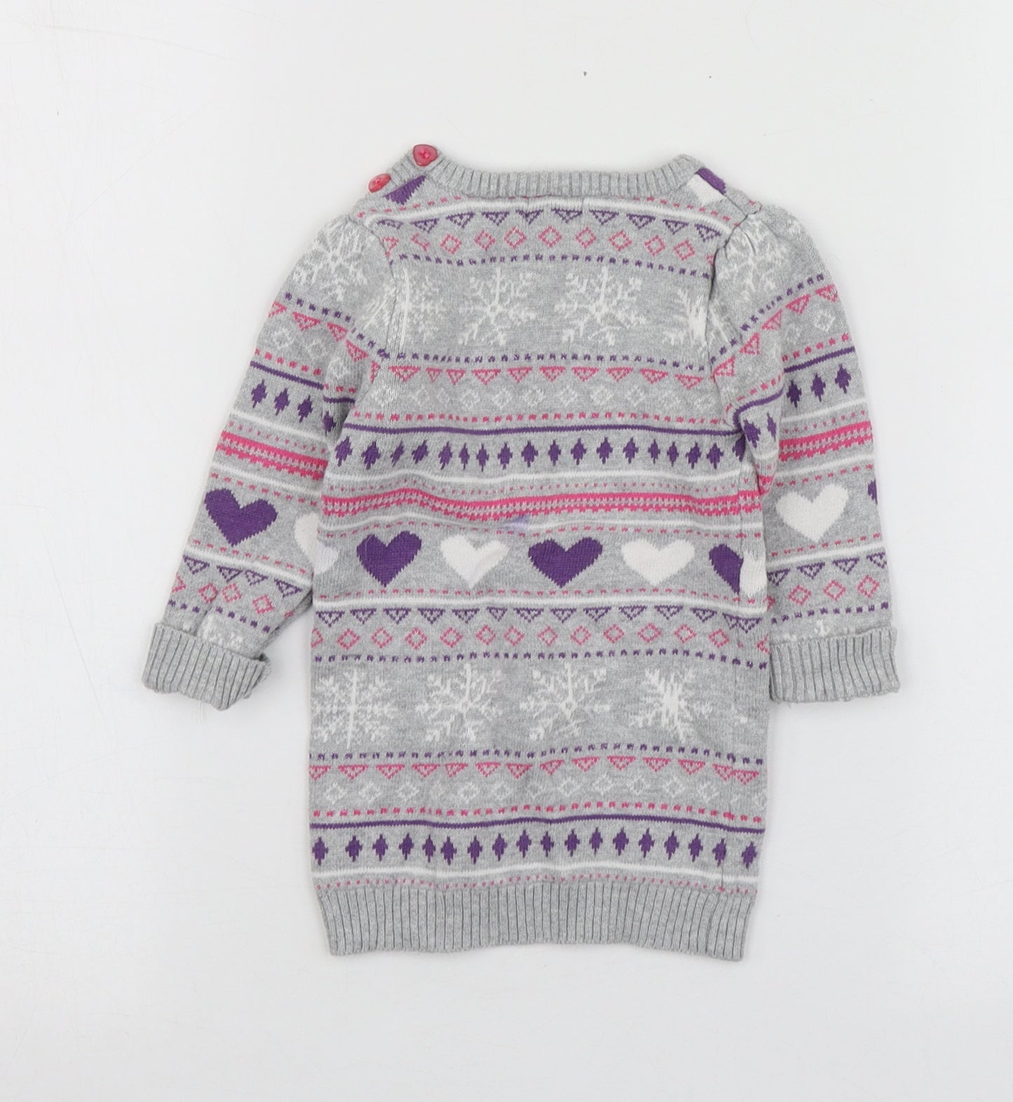BHS Girls Grey Geometric Cotton Pullover Jumper Size 6-9 Months