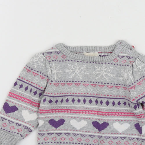 BHS Girls Grey Geometric Cotton Pullover Jumper Size 6-9 Months