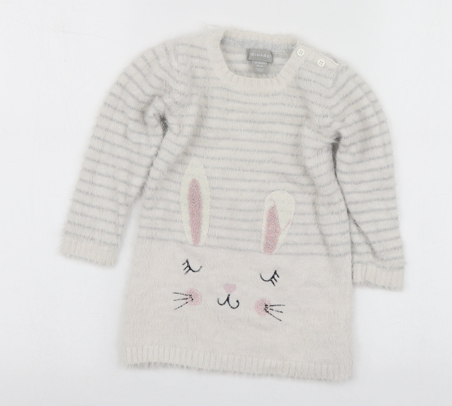 Primark Girls Grey Striped Polyamide Pullover Jumper Size 12-18 Months