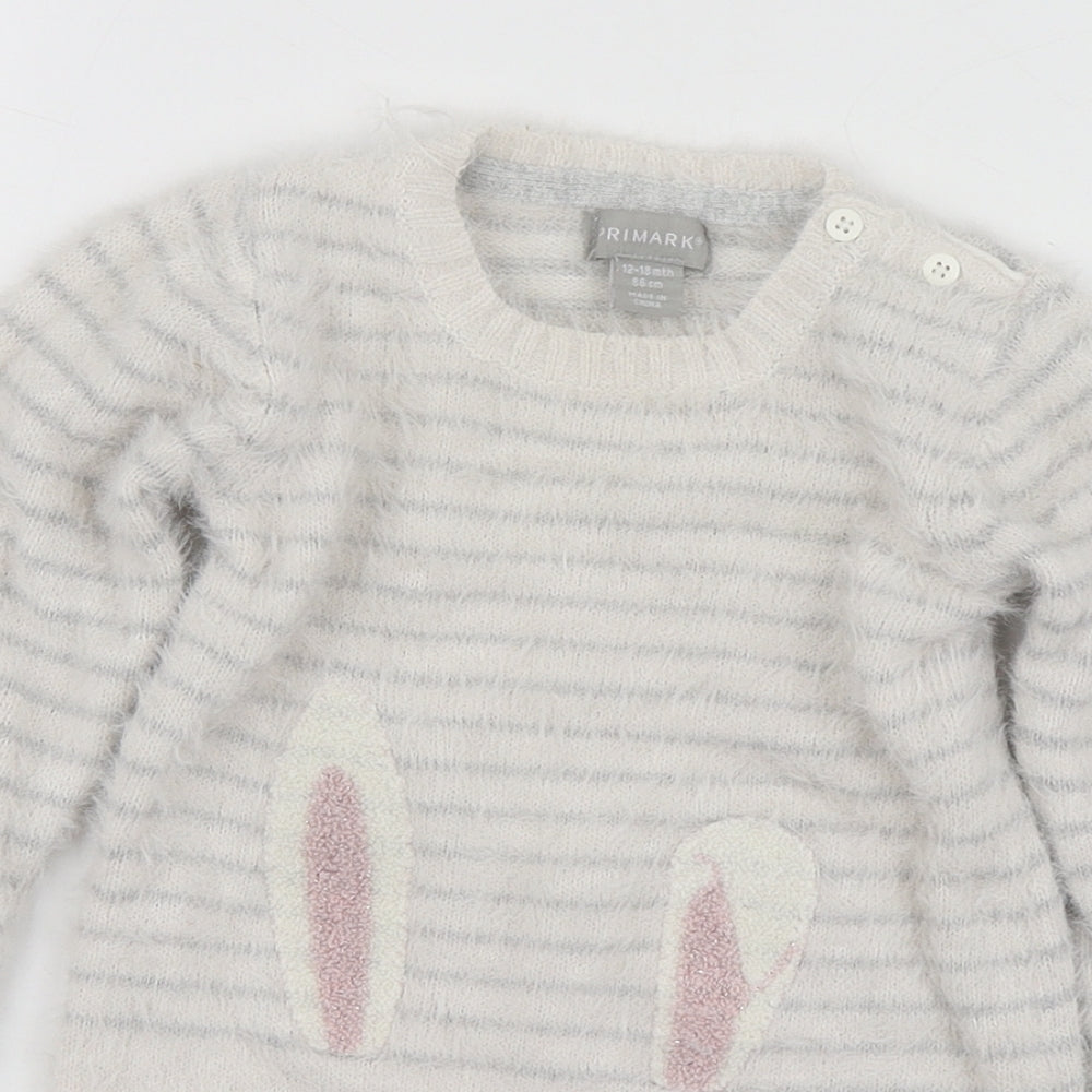 Primark Girls Grey Striped Polyamide Pullover Jumper Size 12-18 Months