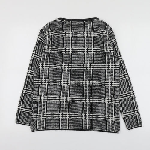 M7S Womens Black Round Neck Plaid Acrylic Pullover Jumper Size 6