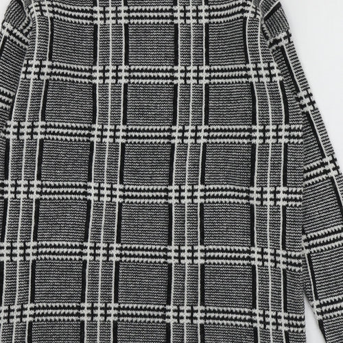 M7S Womens Black Round Neck Plaid Acrylic Pullover Jumper Size 6