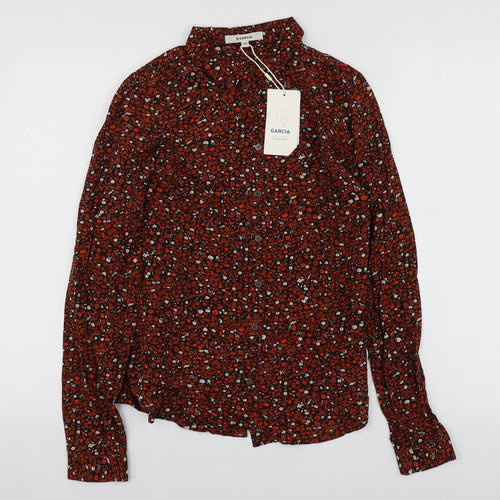Garcia Womens Red Floral Modal Basic Button-Up Size XS Collared