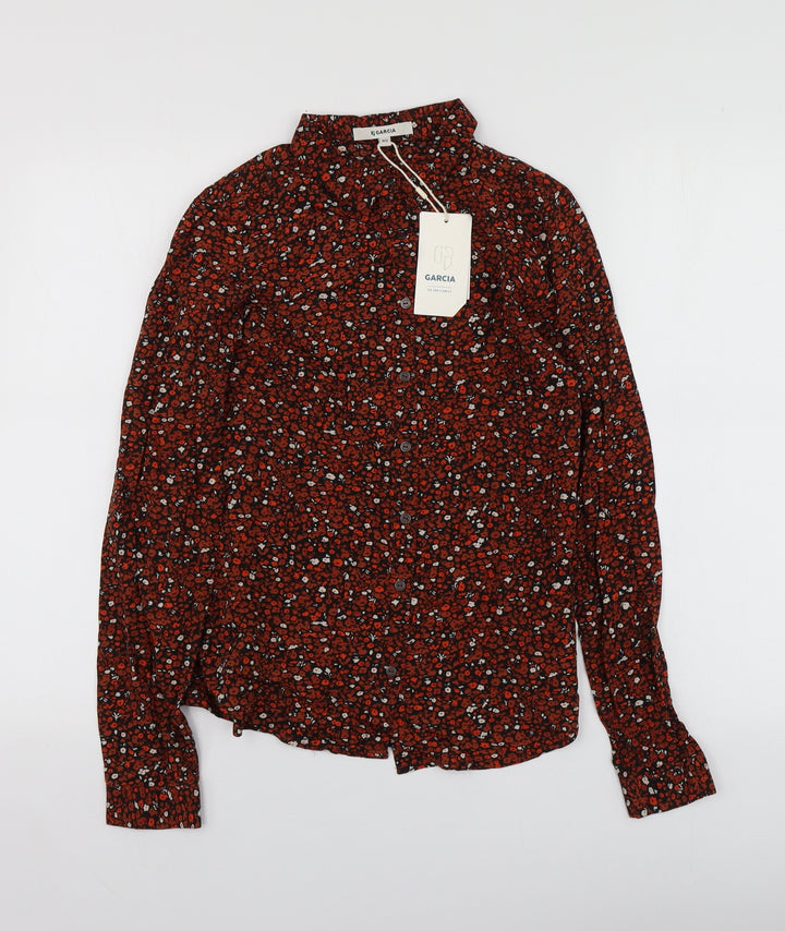 Garcia Womens Red Floral Modal Basic Button-Up Size XS Collared