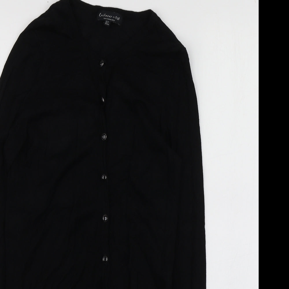 F&F Womens Black V-Neck  Viscose Cardigan Jumper Size 6