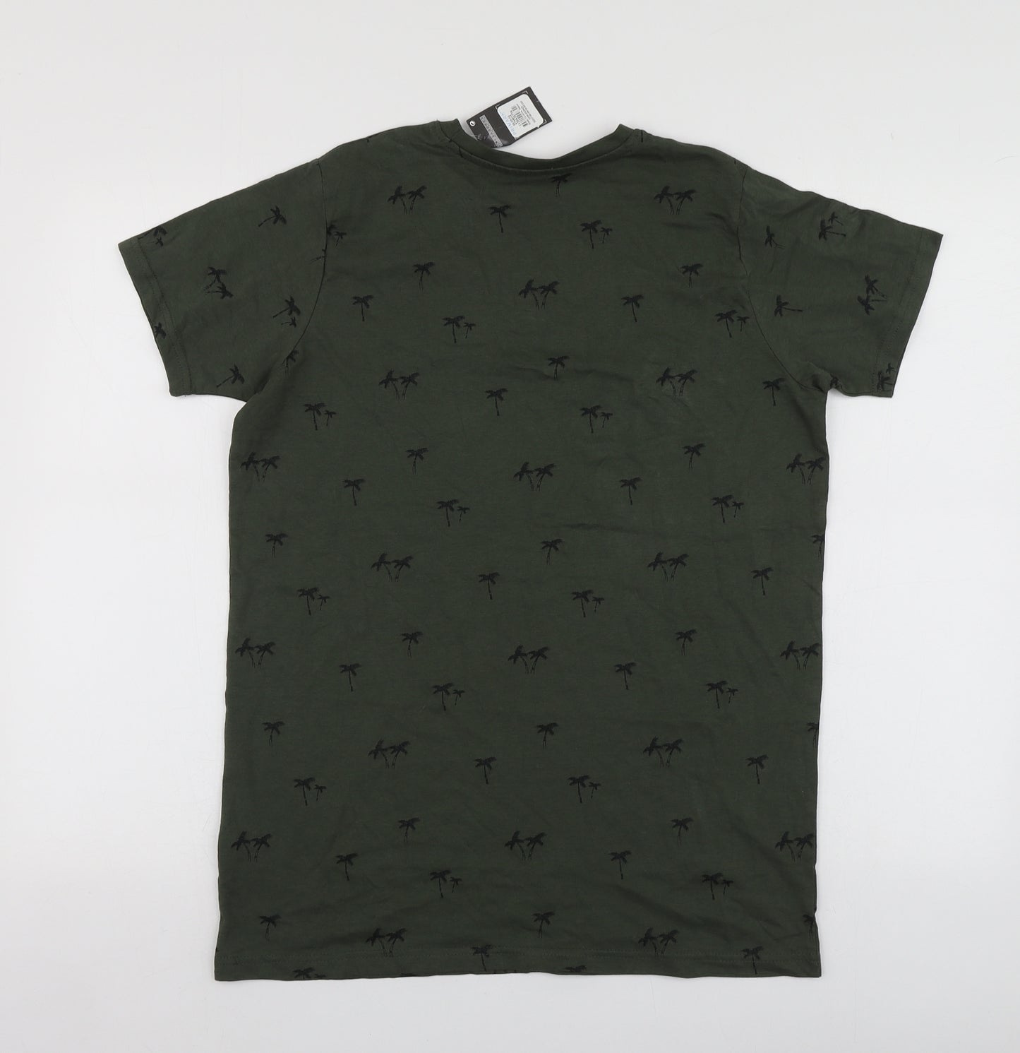 Primark Boys Green Geometric Cotton Basic T-Shirt Size 13-14 Years Round Neck