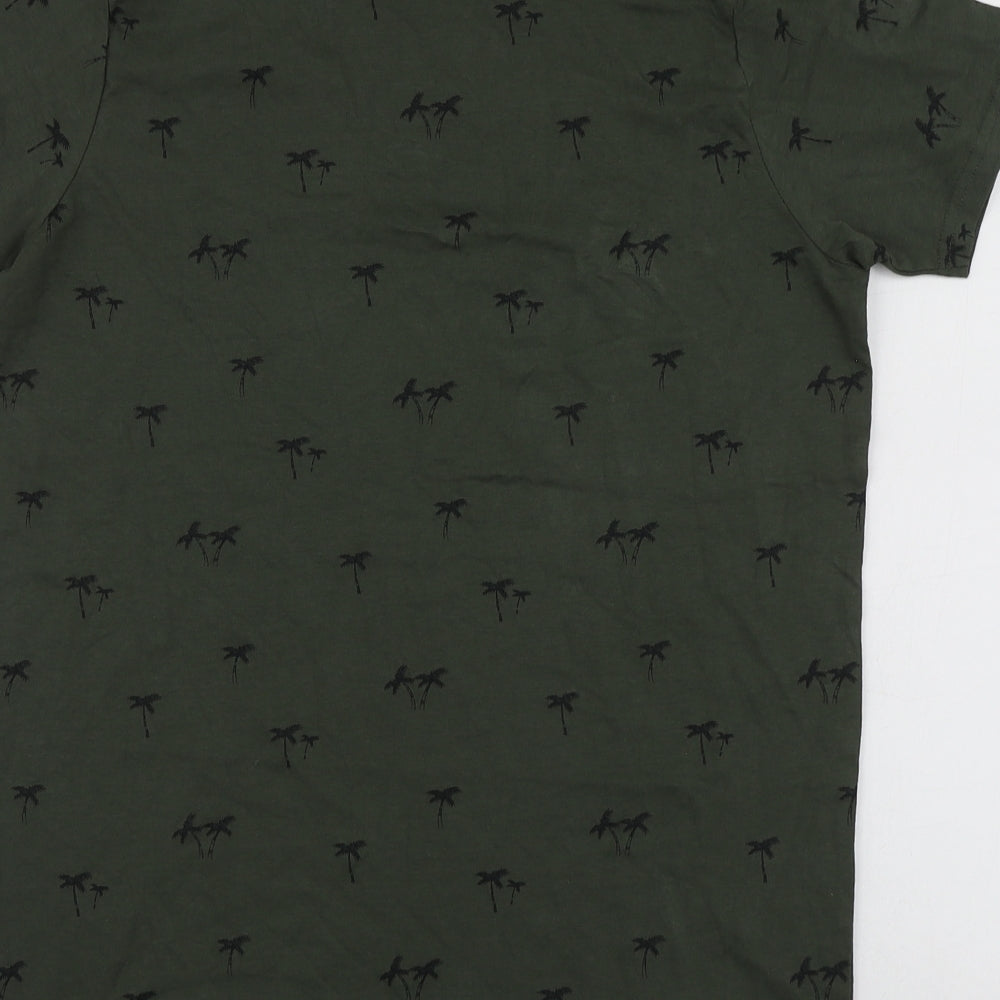 Primark Boys Green Geometric Cotton Basic T-Shirt Size 13-14 Years Round Neck