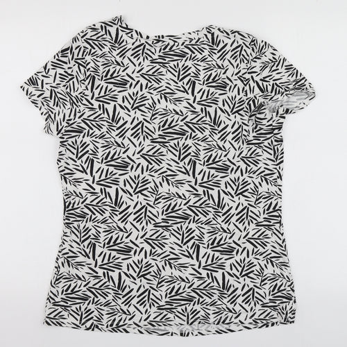 Bonmarché Womens White Geometric Viscose Basic T-Shirt Size 10 Round Neck