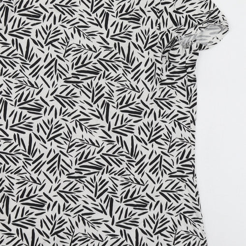 Bonmarché Womens White Geometric Viscose Basic T-Shirt Size 10 Round Neck