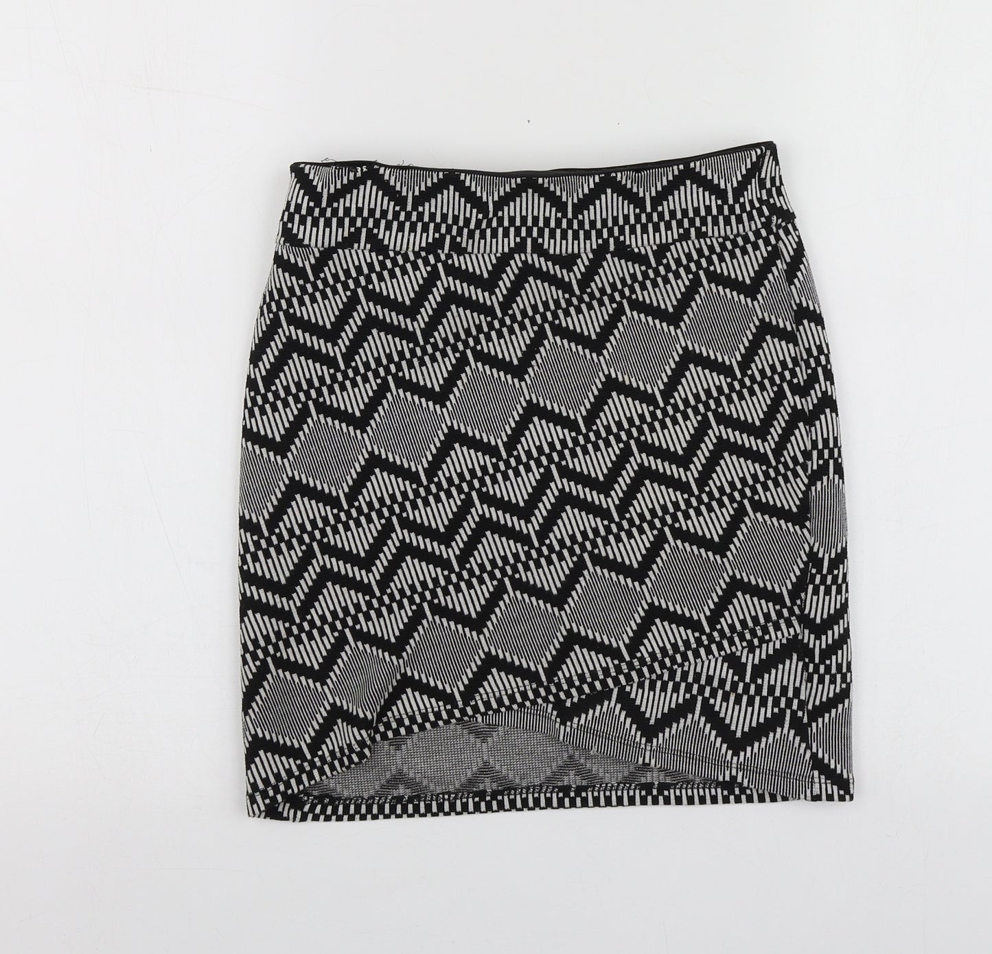 Stradivarius Womens Black Geometric Polyester Mini Skirt Size S