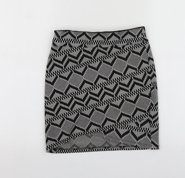 Stradivarius Womens Black Geometric Polyester Mini Skirt Size S