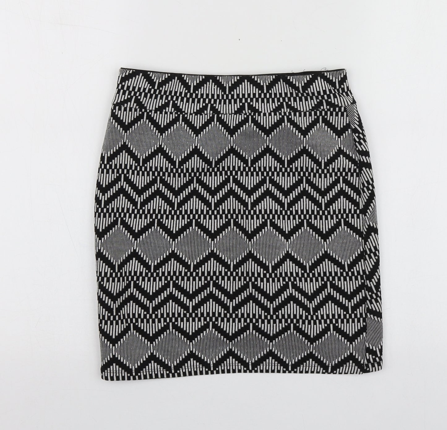 Stradivarius Womens Black Geometric Polyester Mini Skirt Size S